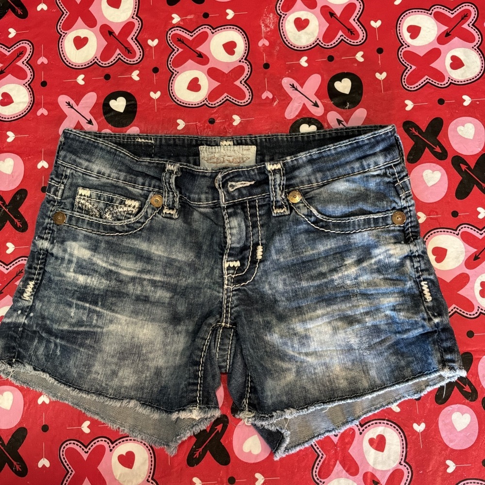 Big Star Distressed Dark Blue Denim Jean Shorts